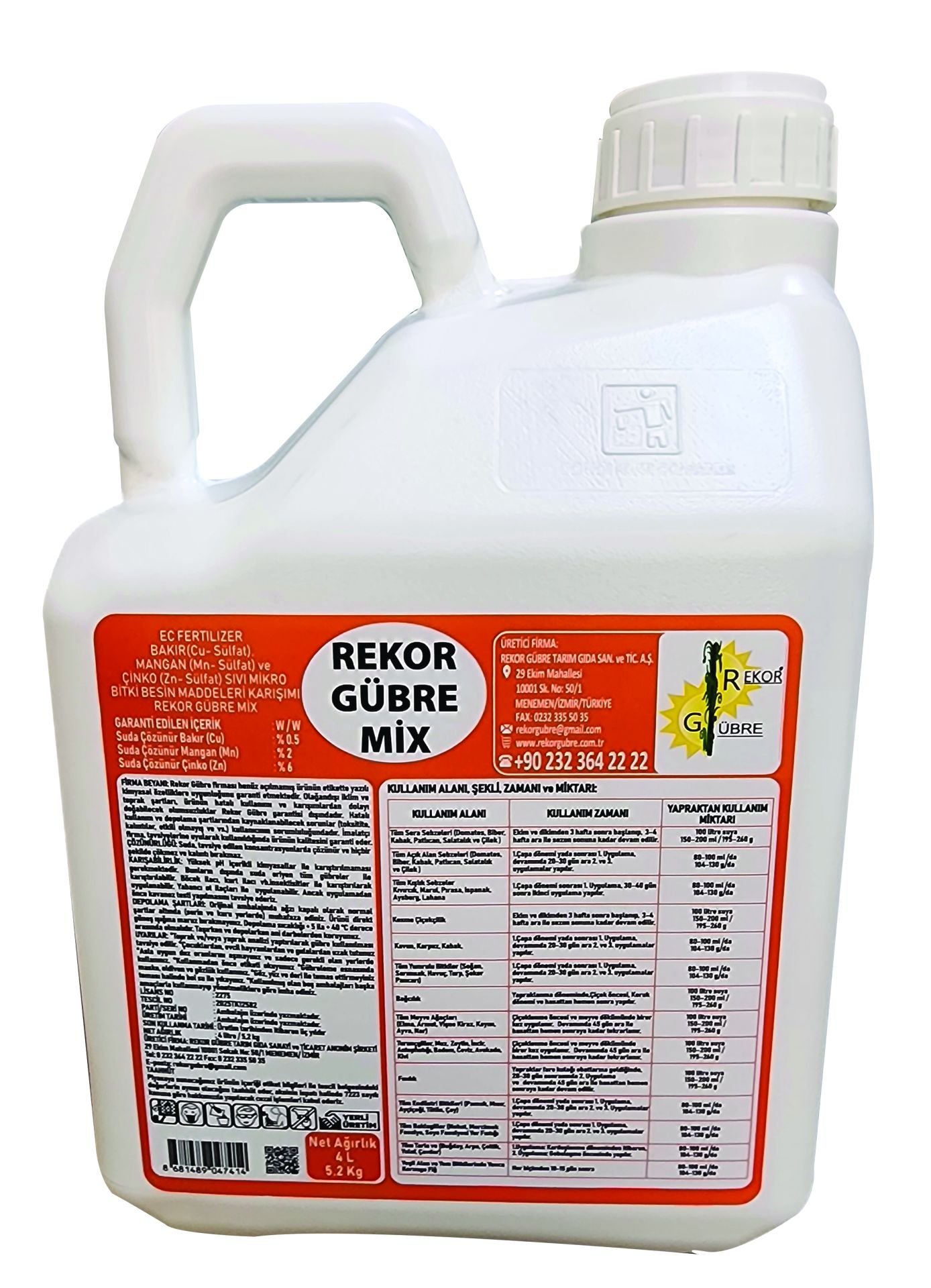 4 LİTRE REKOR GÜBRE MİX EC FERTILIZER SIVI YAPRAK GÜBRESİ