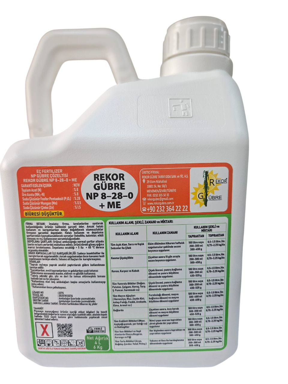 4L Rekor Gübre NP 8-28-0 +ME  ( Ec Fertilizer NP Gübre Çözeltisi)