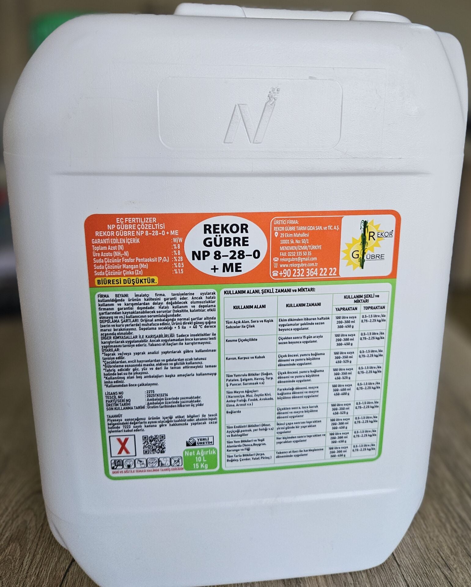 10L Rekor Gübre NP 8-28-0 +ME  ( Ec Fertilizer NP Gübre Çözeltisi)