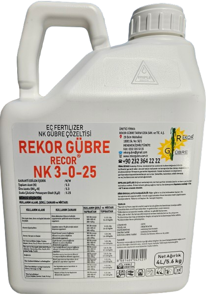 4L Rekor Gübre Recor NK 3-0-25   ( Ec Fertilizer NK Gübre Çözeltisi)